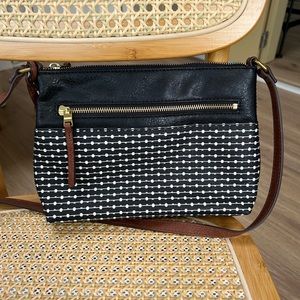 Fossil crossbody bag. Leather and canvas.